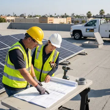 Solar installation team planning a commercial project