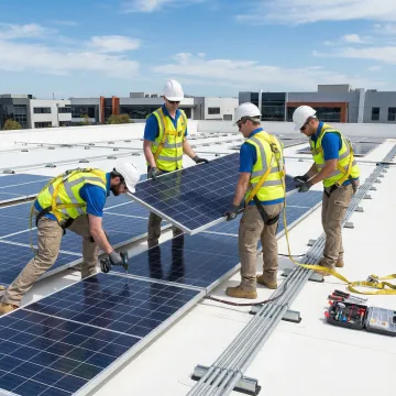 Professional solar contractors installing commercial solar panels