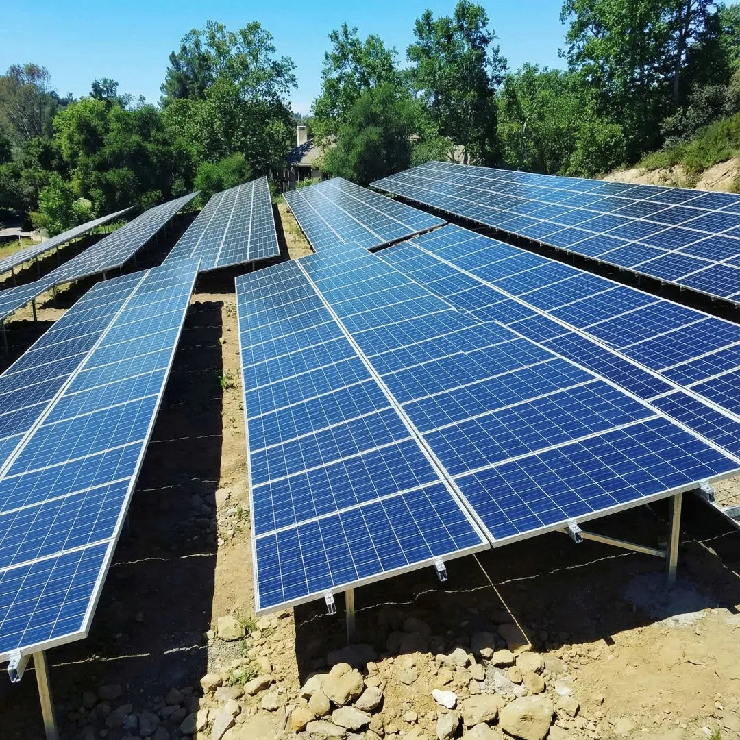 Ground mount solar array with optimal sun exposure and natural cooling