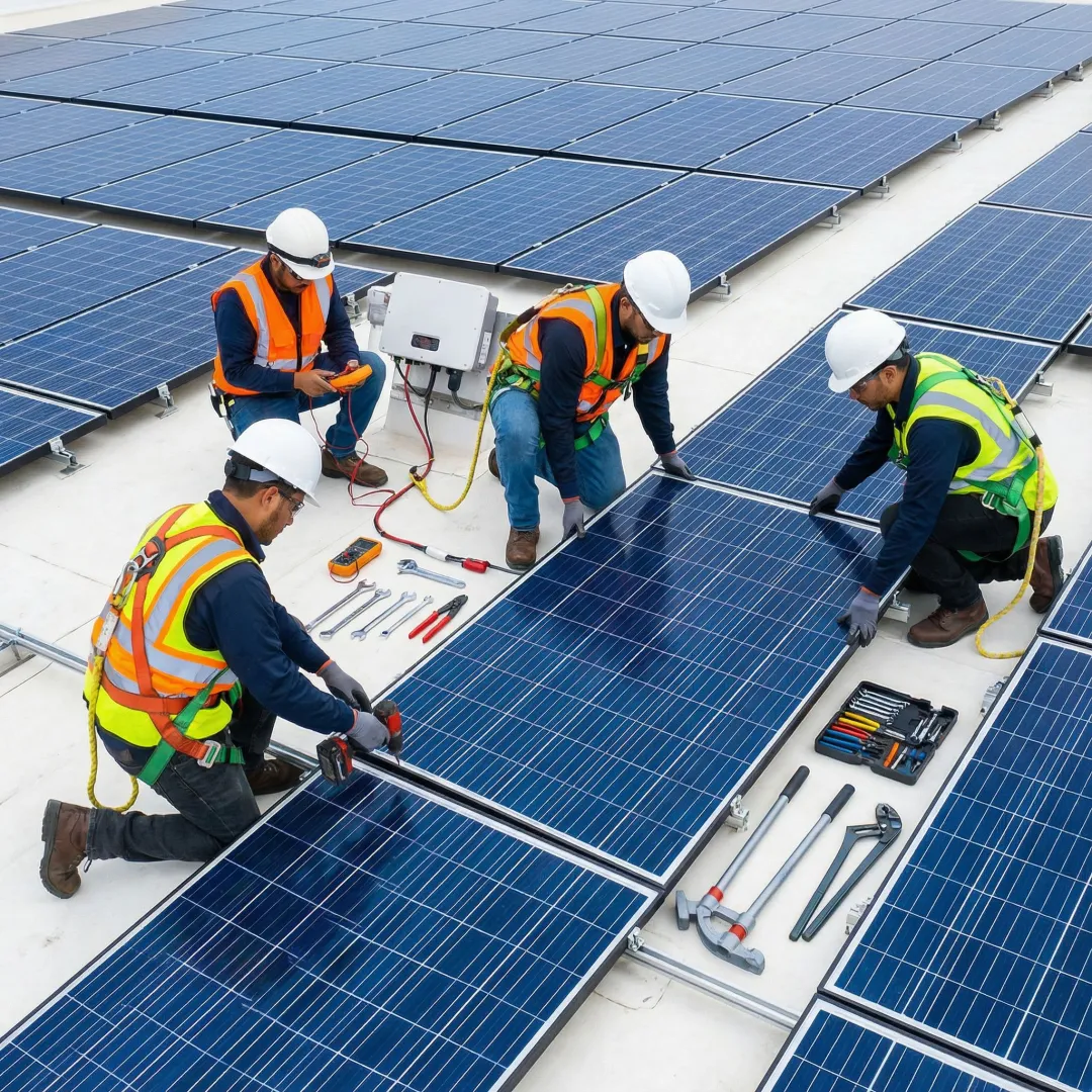 Commercial solar panel installation on business building in Pomona