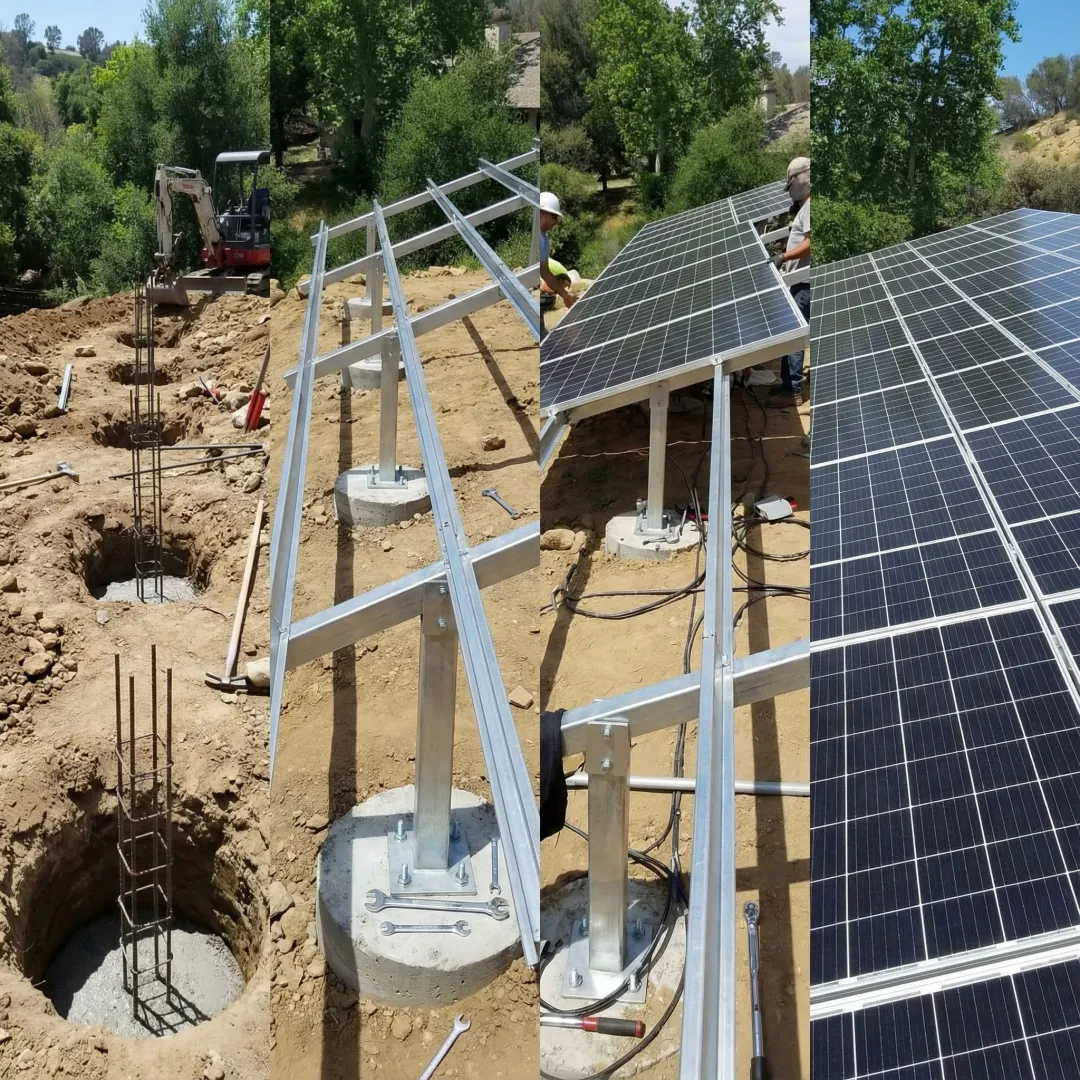 Technical diagram showing ground mount solar installation process steps