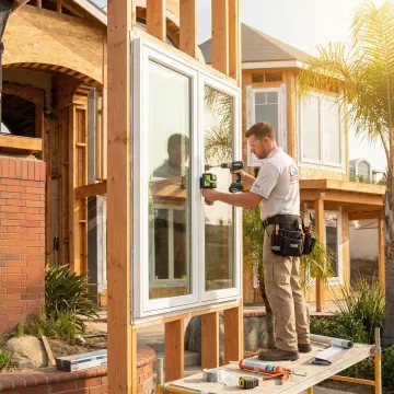 Professional window installation technician installing energy-efficient windows in Downey home