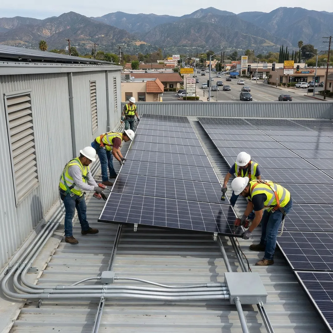 Commercial solar panel installation on West Covina business building