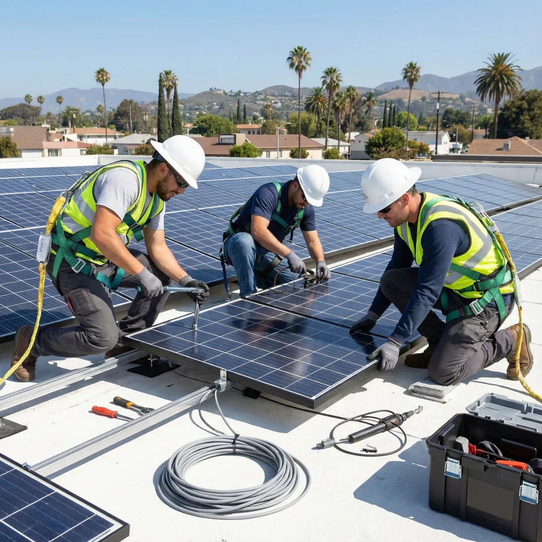 Commercial solar panel installation on business building in Norwalk