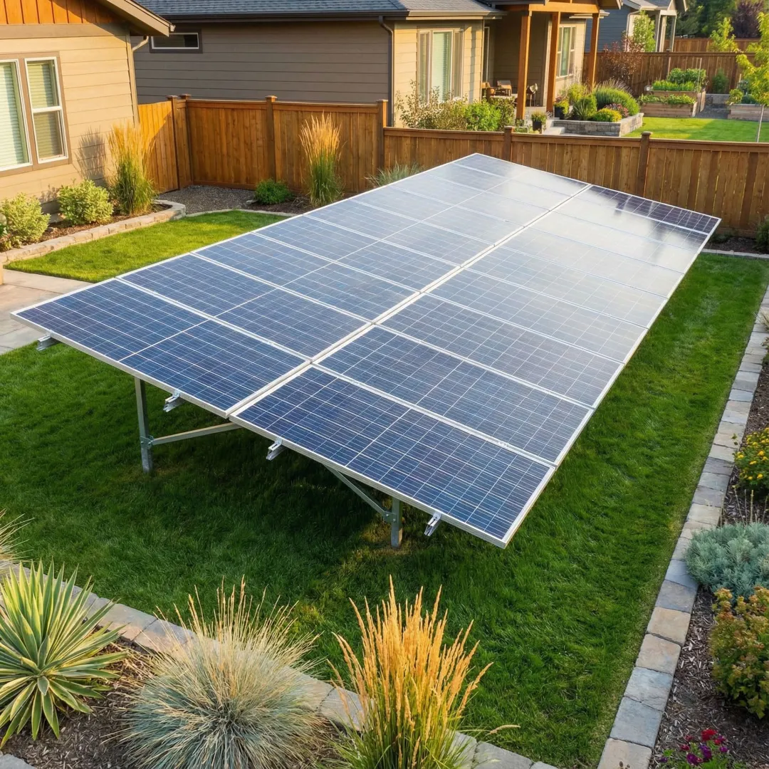 Ground mount solar panel installation in Costa Mesa residential property
