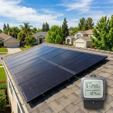 Modern solar panels installed on Compton home with energy savings visualization