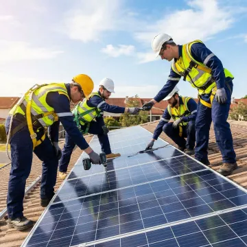 Professional solar panel installation on Carson residential home with technicians working