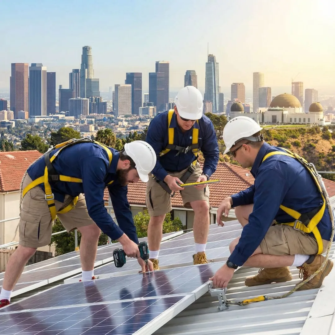 Professional solar panel installation on residential rooftop in Los Angeles