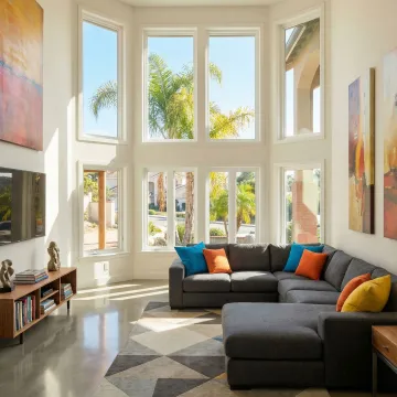 Modern energy-efficient windows with Low-E glass installed in Los Angeles home interior
