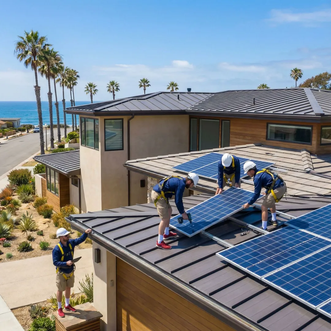 Professional solar panel installation on Long Beach residential home