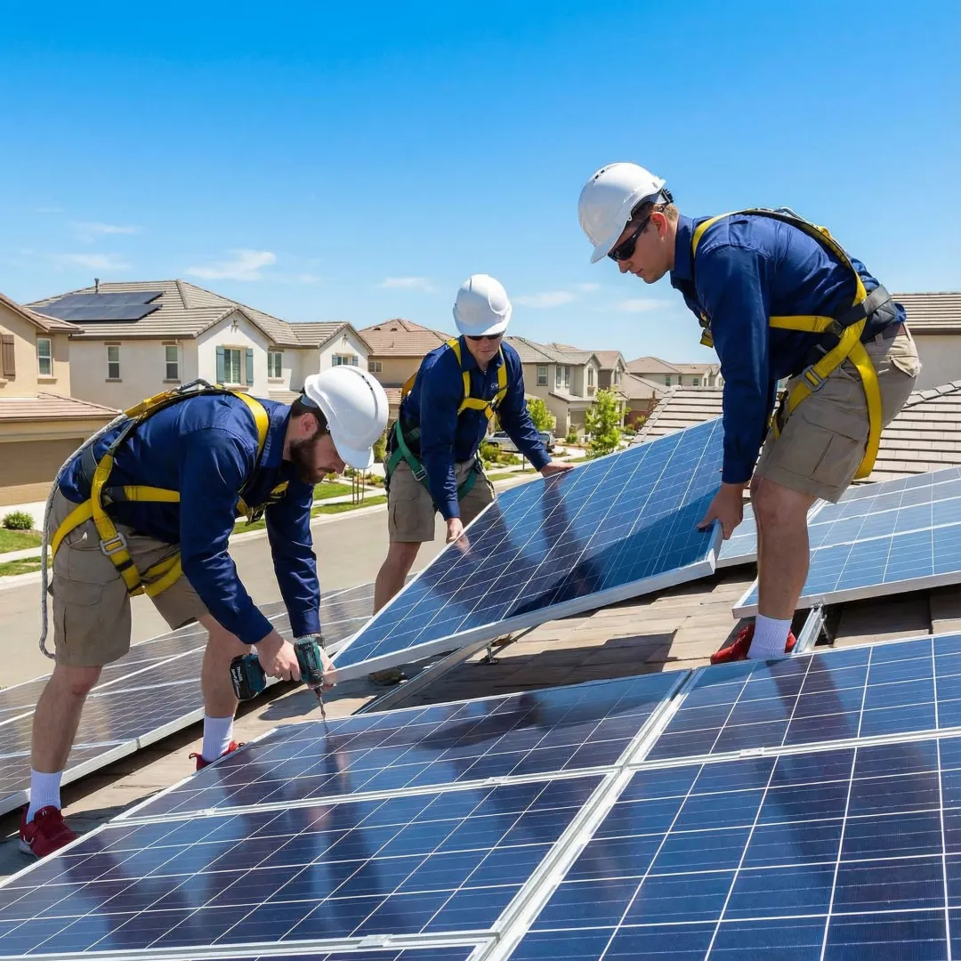 Professional solar panel installation on residential home in Anaheim California