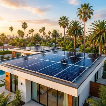 Modern home with solar panels generating clean energy in sunny California