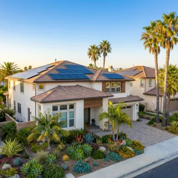 Modern home in Chula Vista with rooftop solar panels installed