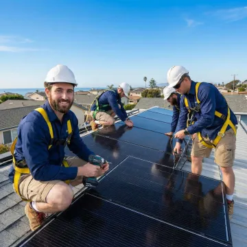 Professional solar panel installation on residential roof in Oxnard, California