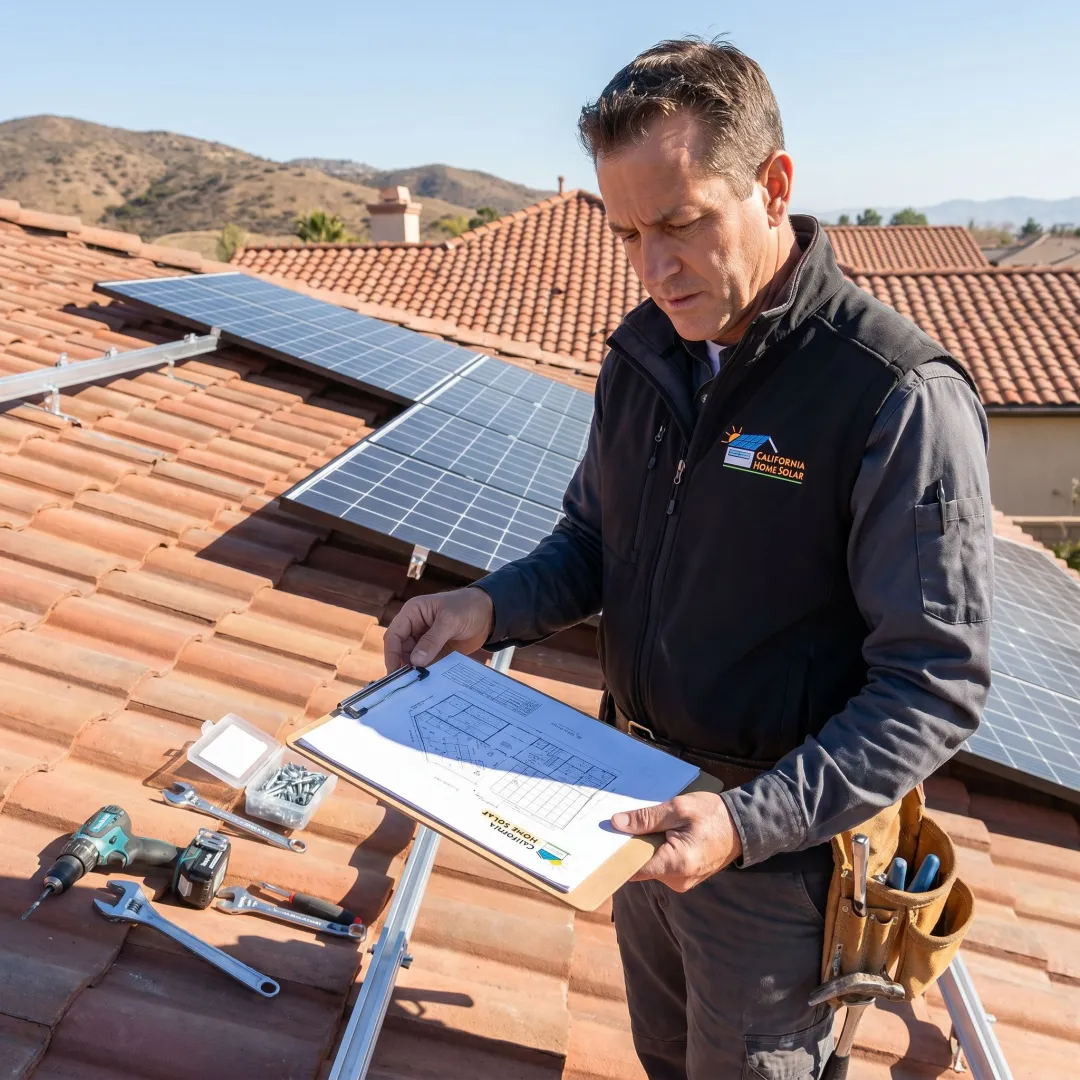 Contractor planning roof and solar installation