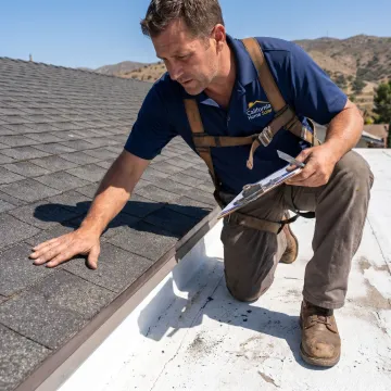 Contractor inspecting an energy-efficient roof