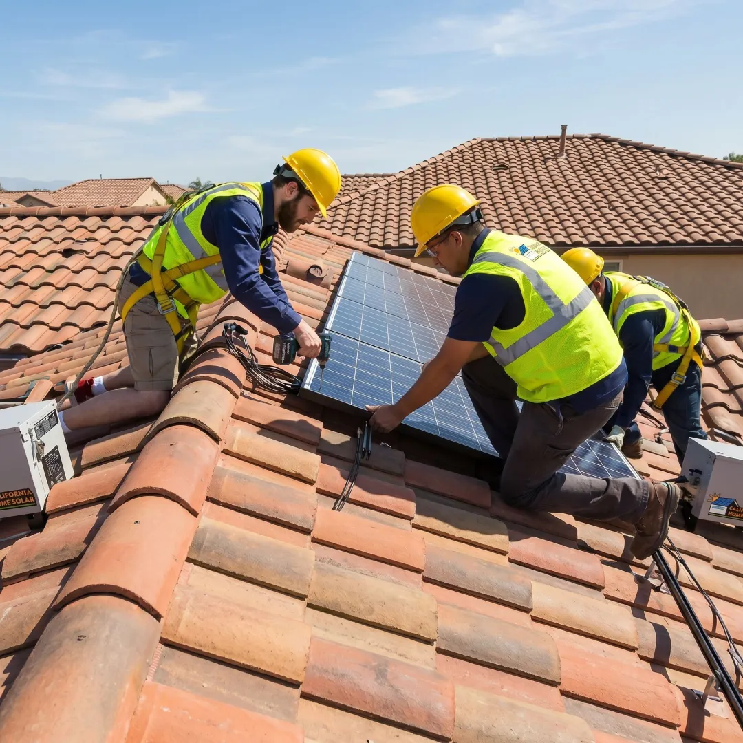 Solar roofing contractors installing rooftop panels