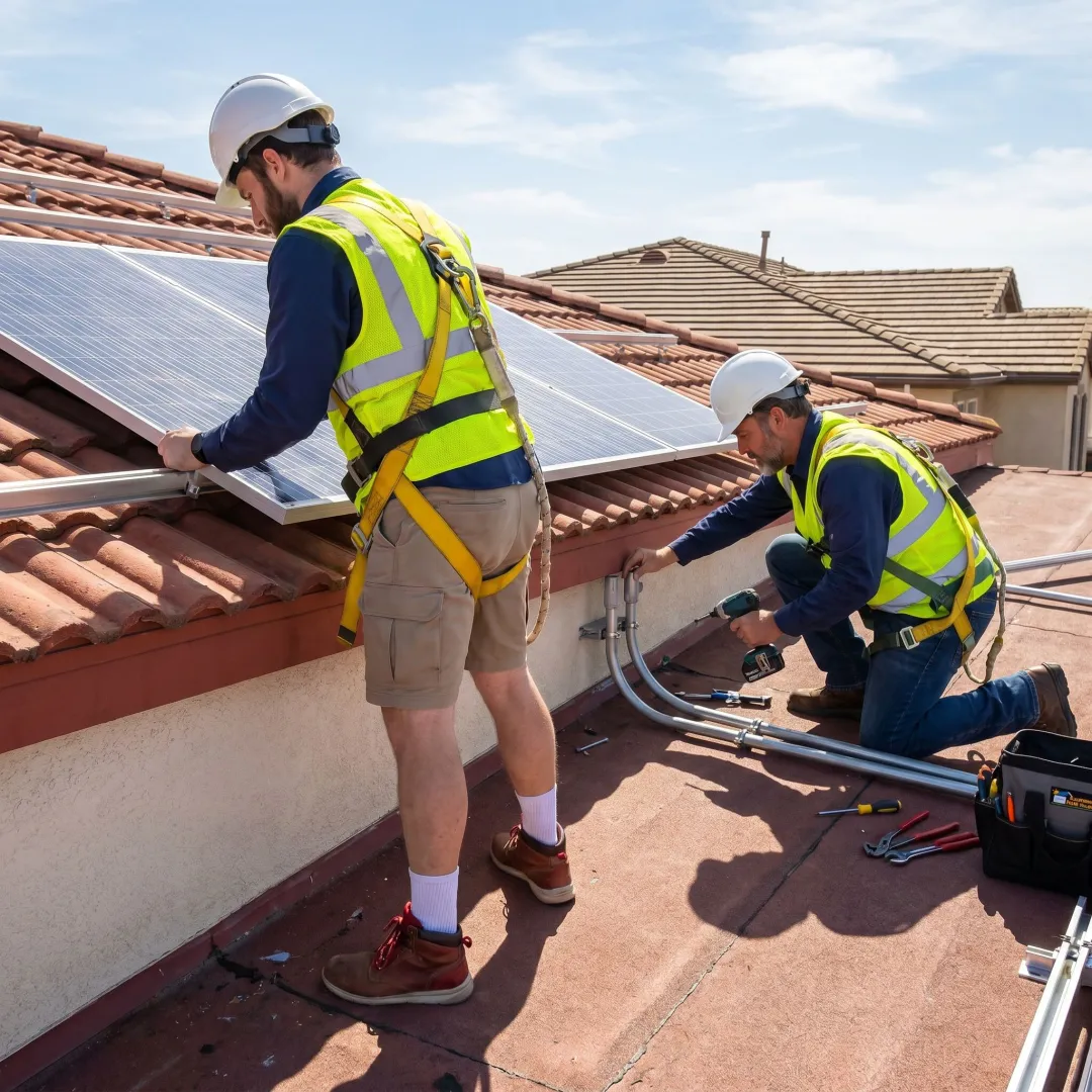 Solar panels being installed on a Southern California home