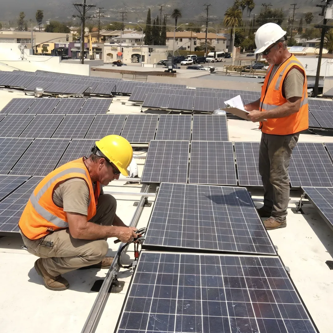 Commercial roof with solar panels in Southern California