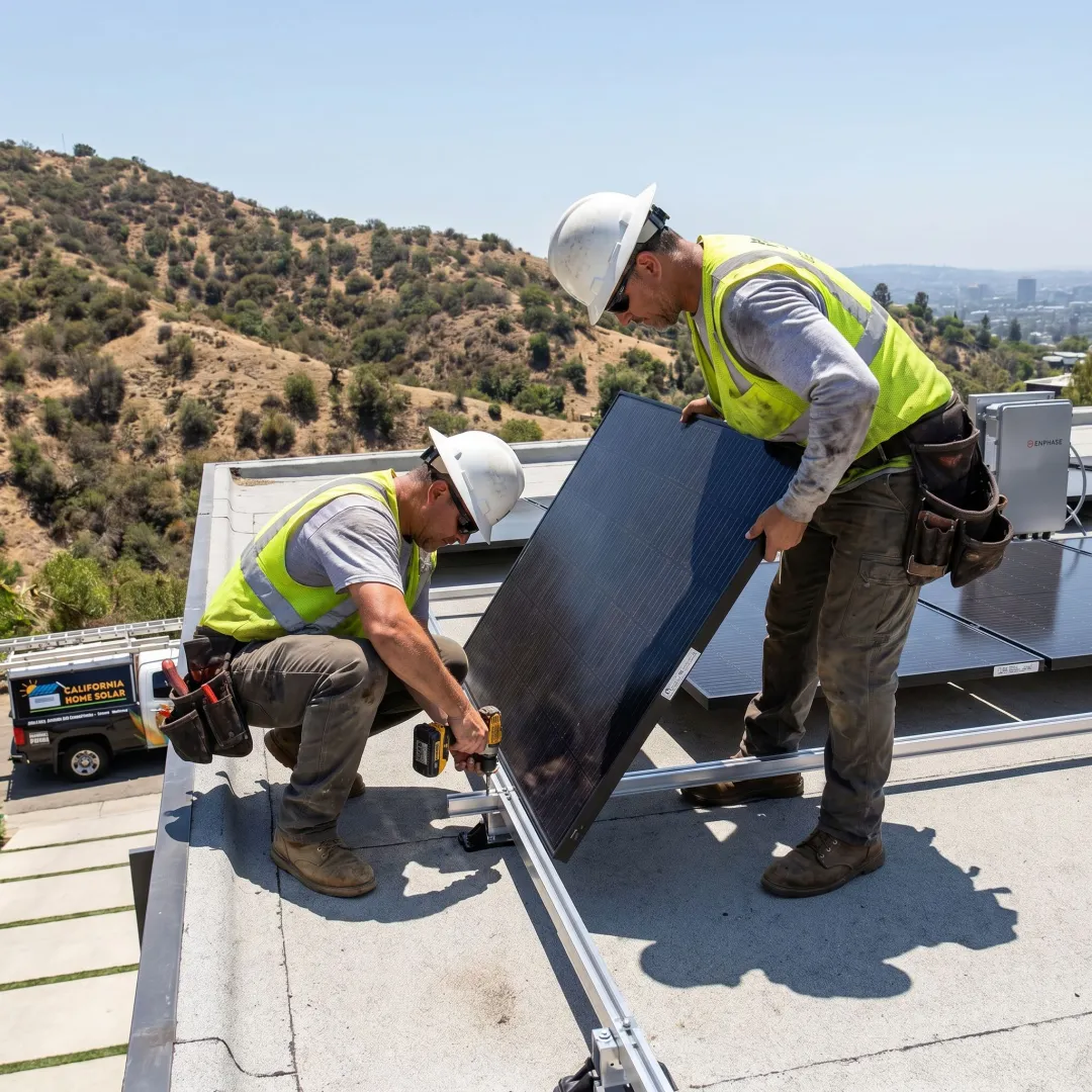 Flat roof solar installation in Hollywood Hills