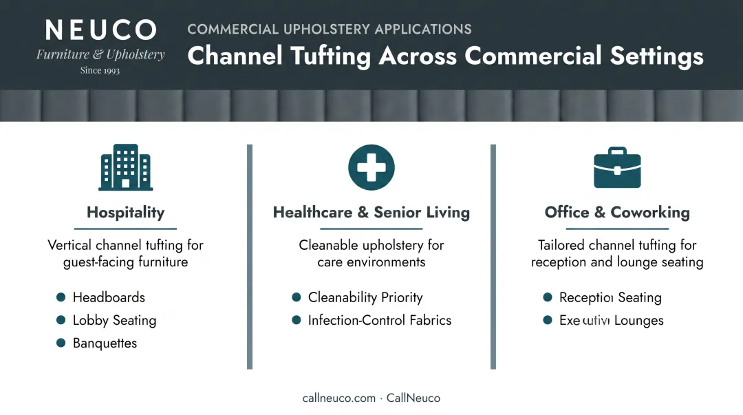 Channel tufting commercial applications comparison hospitality healthcare office spaces