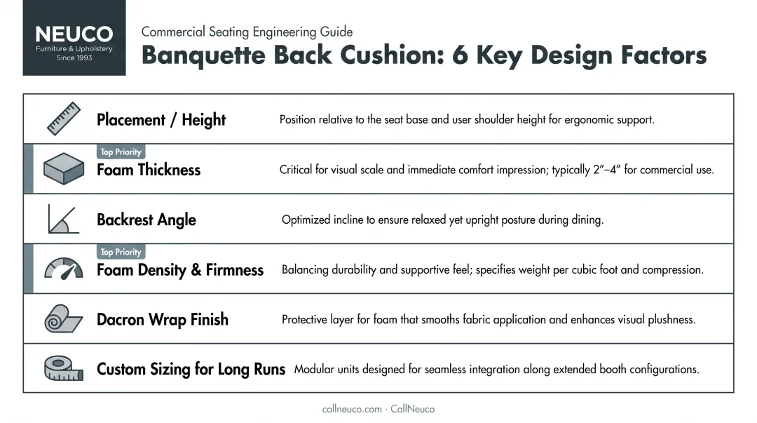 Six key design factors for banquette back cushion specifications and comfort