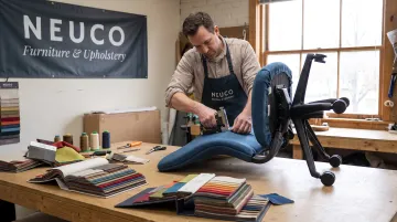 CallNeuco upholsterer reupholstering office chair with new fabric selection