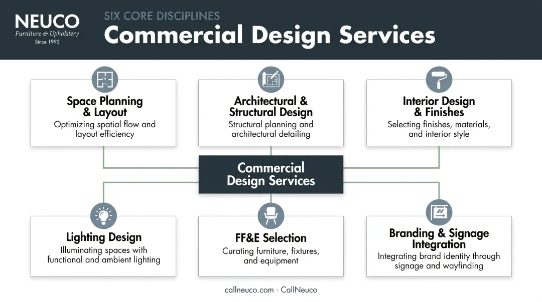 Six types of commercial design services from space planning to signage