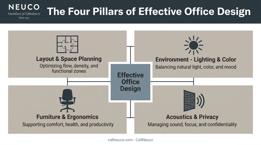 Four core pillars framework of effective office interior design