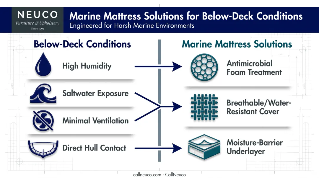 V-berth environmental challenges versus marine mattress protective features comparison