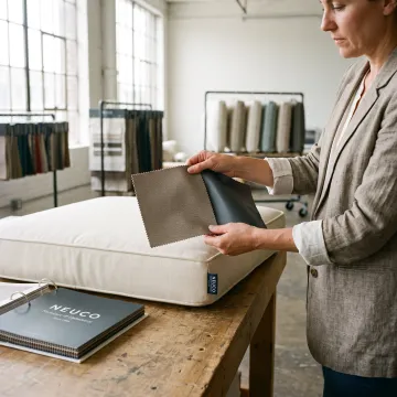 Designer reviewing outdoor cushion fabrics