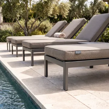 Custom cushions on outdoor chaise lounges