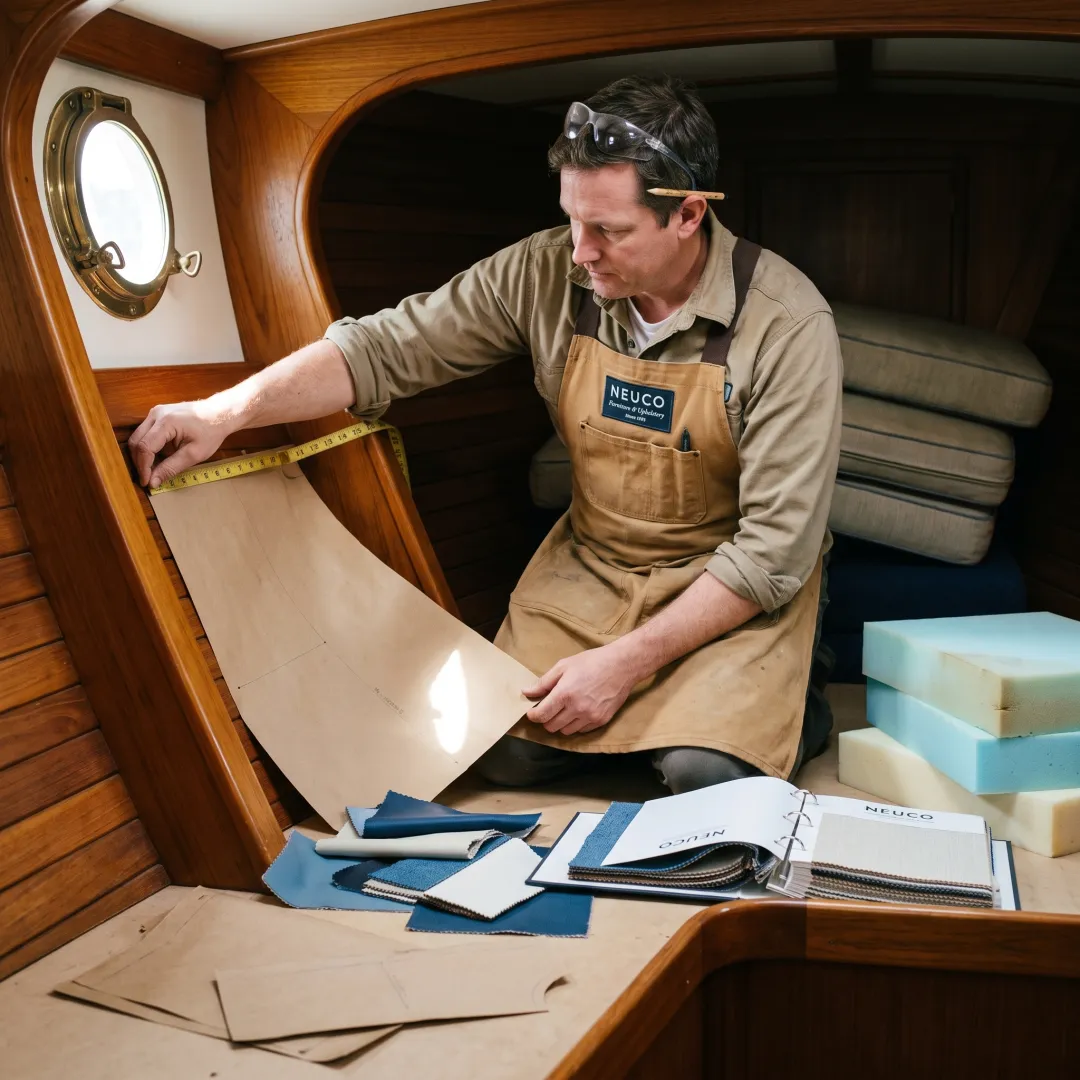 Craftsperson measuring a yacht berth