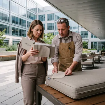 Designer reviewing outdoor cushion fabrics