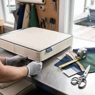 Marine fabric samples and boat cushion upholstery