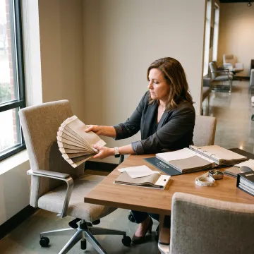 Designer reviewing office upholstery fabrics