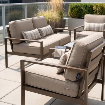 Custom cushions on outdoor commercial lounge furniture