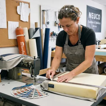 Upholsterer preparing a custom boat cushion