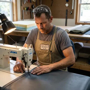 Commercial upholstery specialist sewing custom cushion fabric