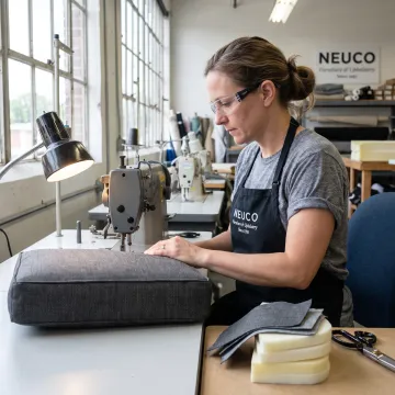 Upholstery professional sewing a custom cushion cover