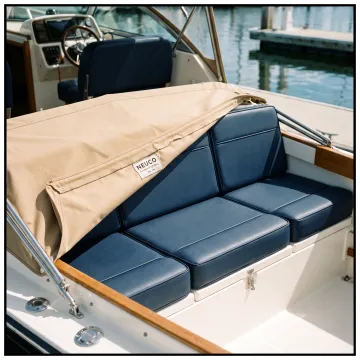 Custom upholstered seating and canvas on a boat