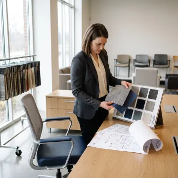 Designer reviewing office upholstery materials