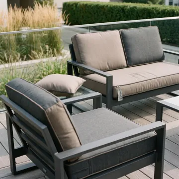Custom outdoor cushions on commercial patio seating