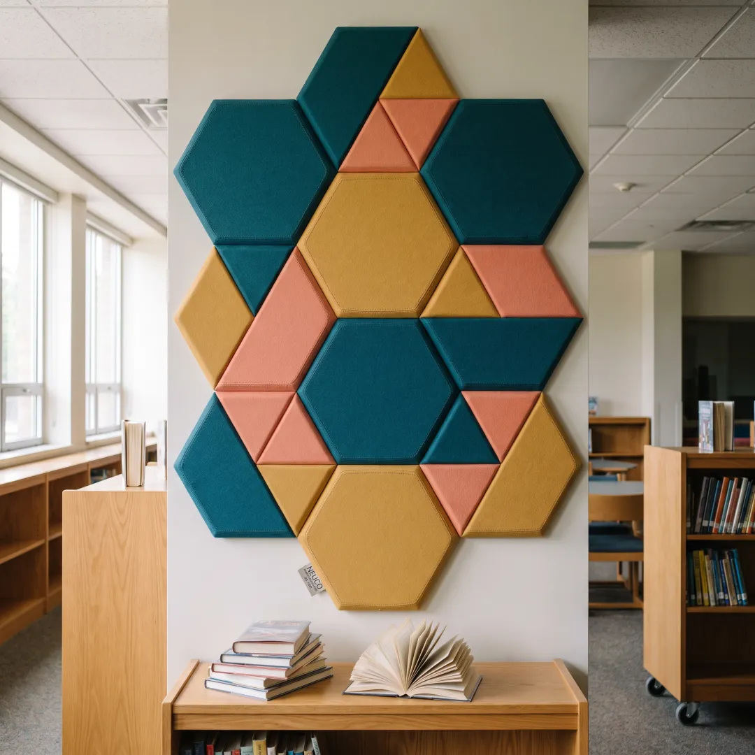 Colorful acoustic panels in a school library