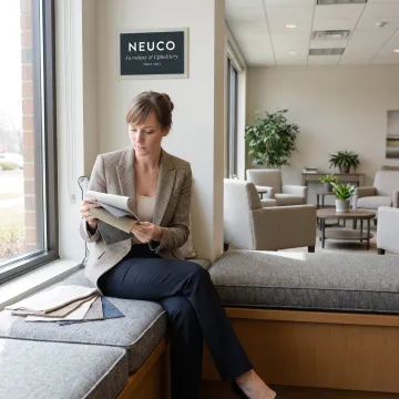 Designer reviewing window seat fabrics