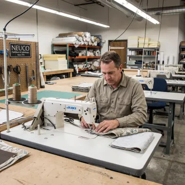 Technician sewing a custom commercial cushion