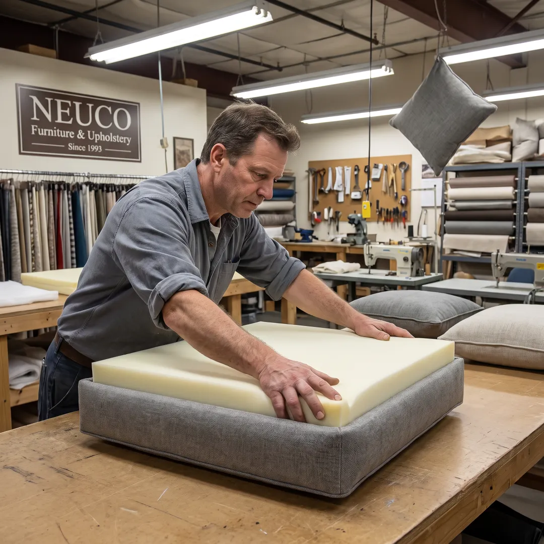 Fresh foam insert fitted inside a couch cushion cover