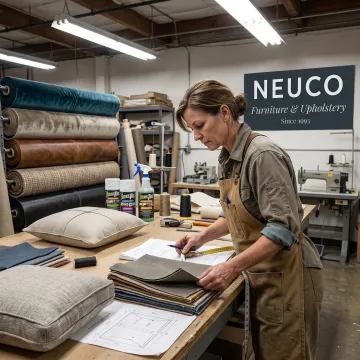 Designer reviewing fabric samples and cushion details