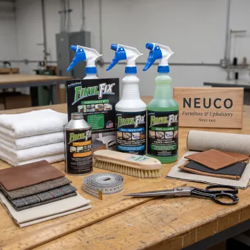 Fabric samples and custom sewn components on a worktable