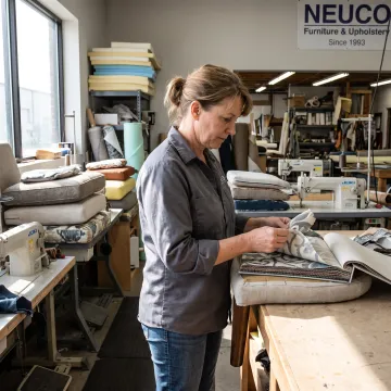 Designer selecting fabric for custom chair cushions